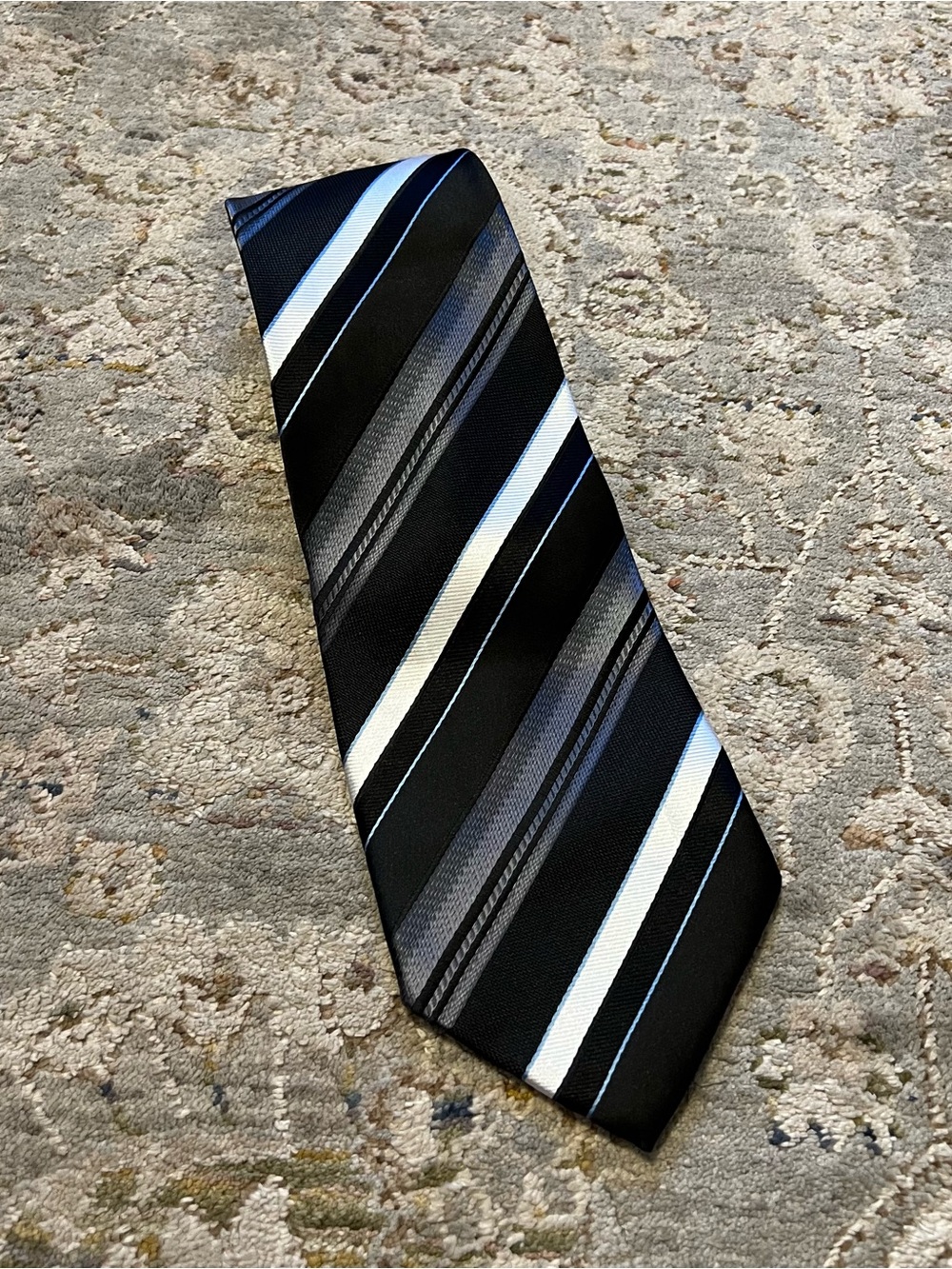 Giorgio Armani Black Tie with Gray and White Diagonal Stripes
